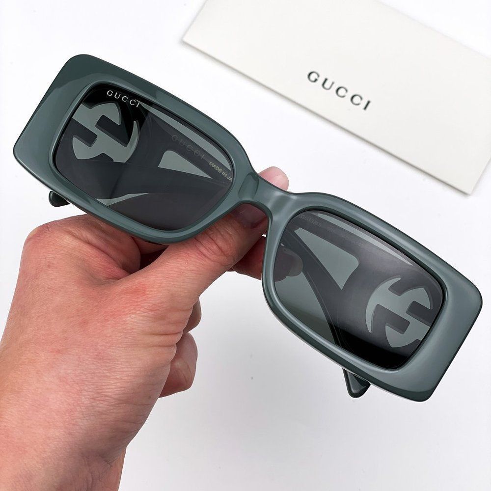 Gucci GG1325S 003 Sunglasses Grey Smoke Grey Rectangle Women
